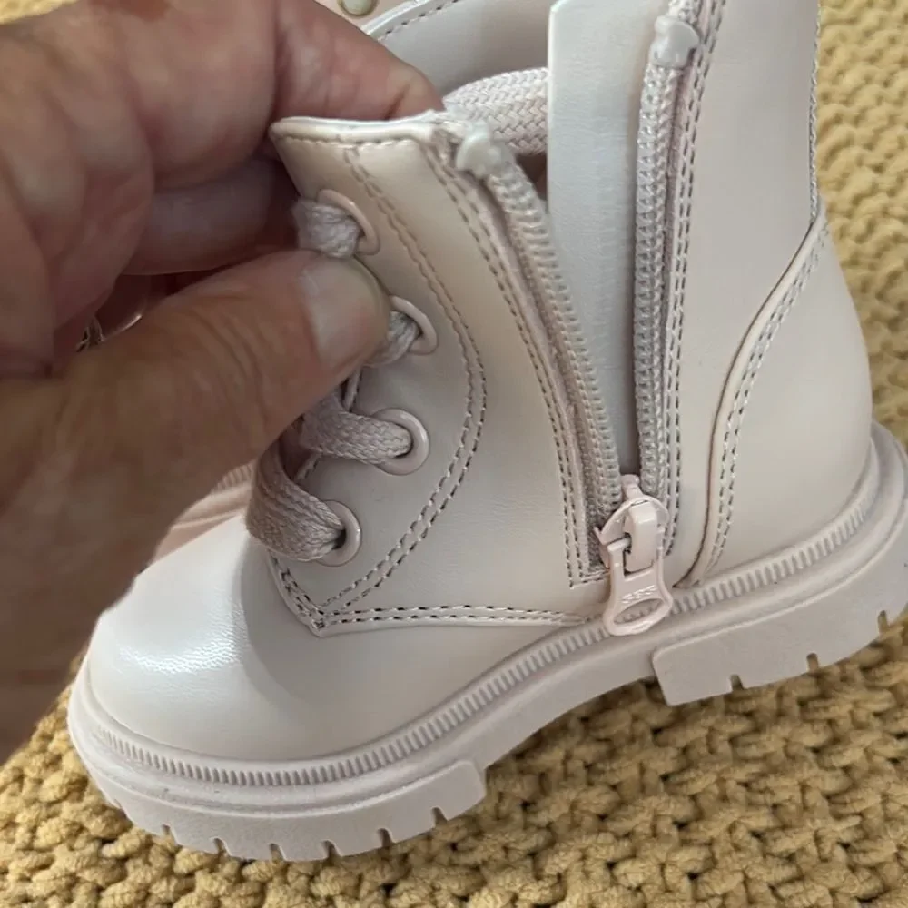 NWT Cat & Jack Light Pink Combat Boots with Pearl Studs Size 5T&7T
